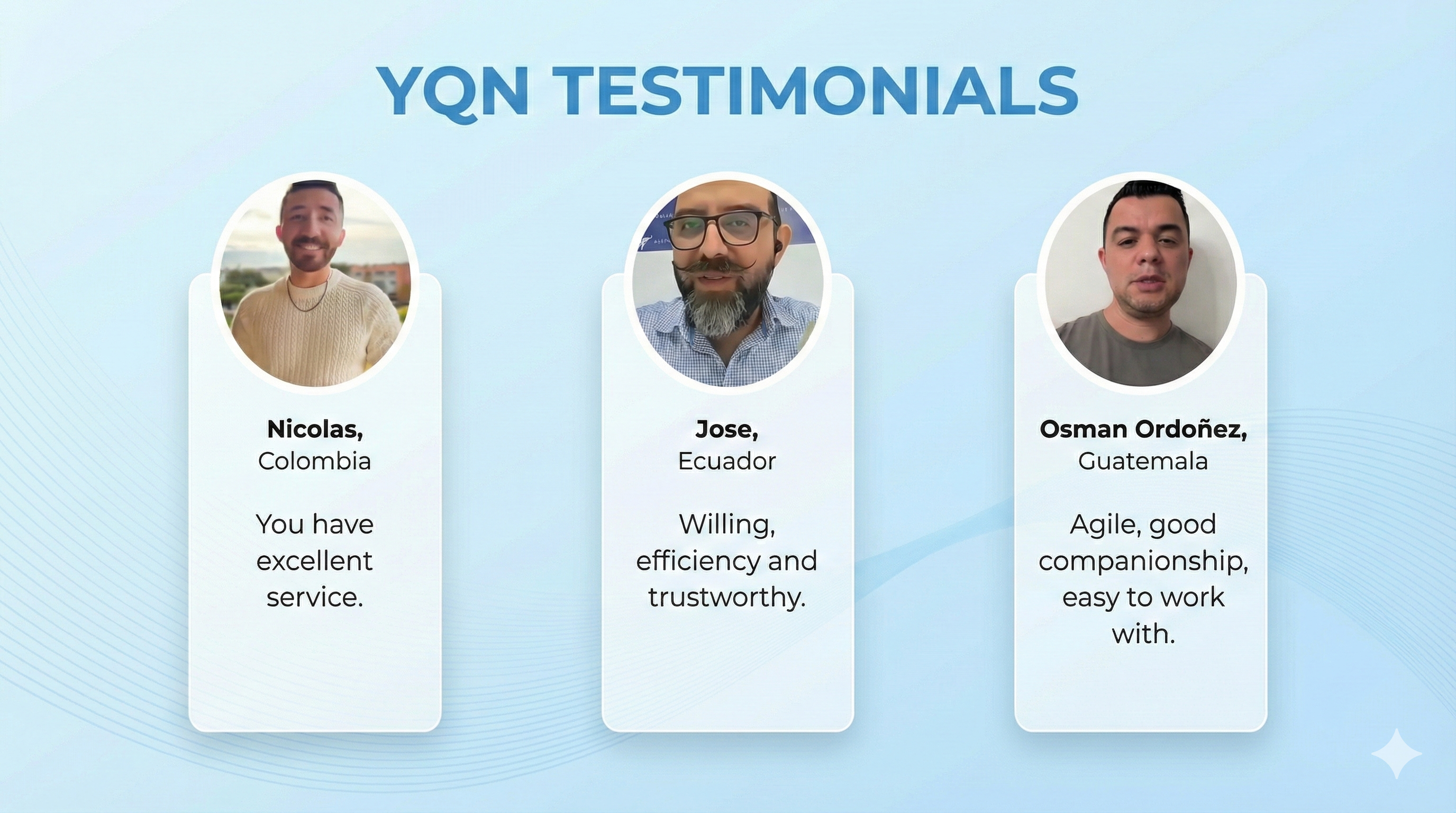 YQN clients' testimonial