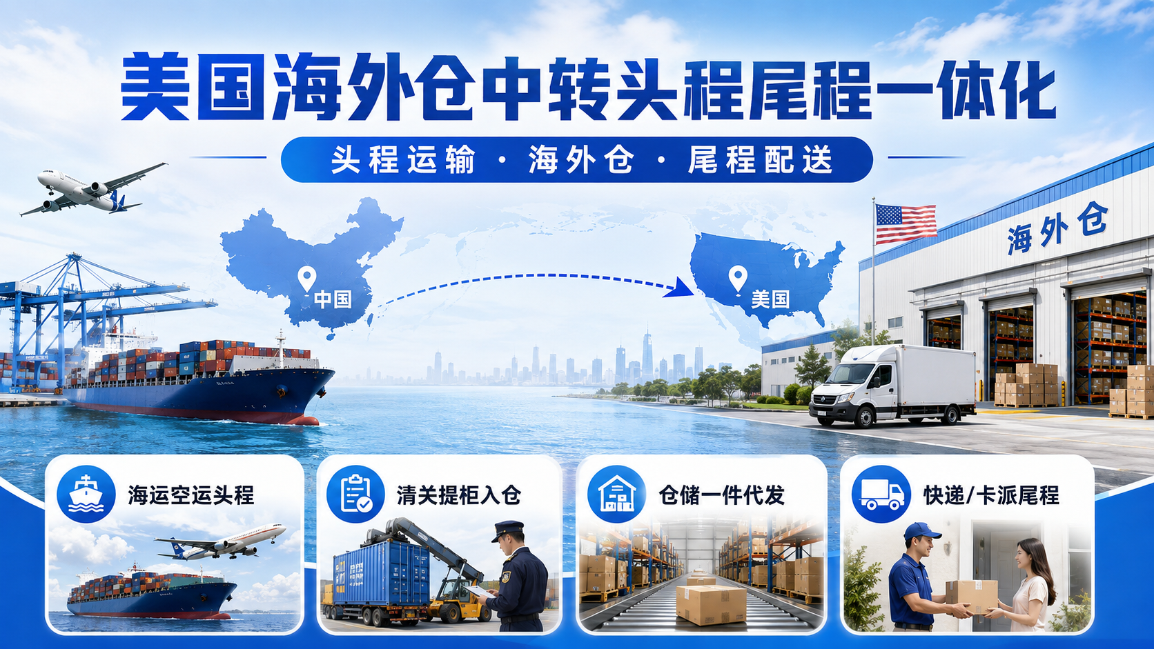 美国海外仓中转头程尾程一体化