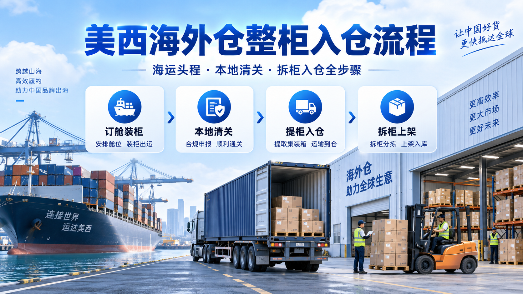 美西海外仓整柜入仓流程:海运头程 + 本地清关 + 拆柜入仓全步骤