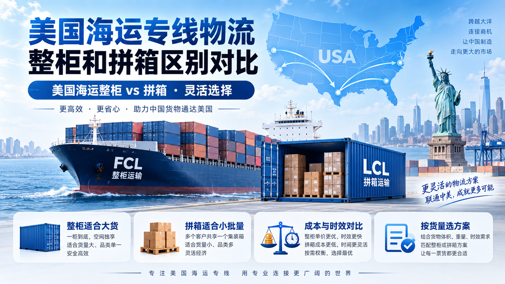 美国海运专线物流整柜和拼箱区别对比
