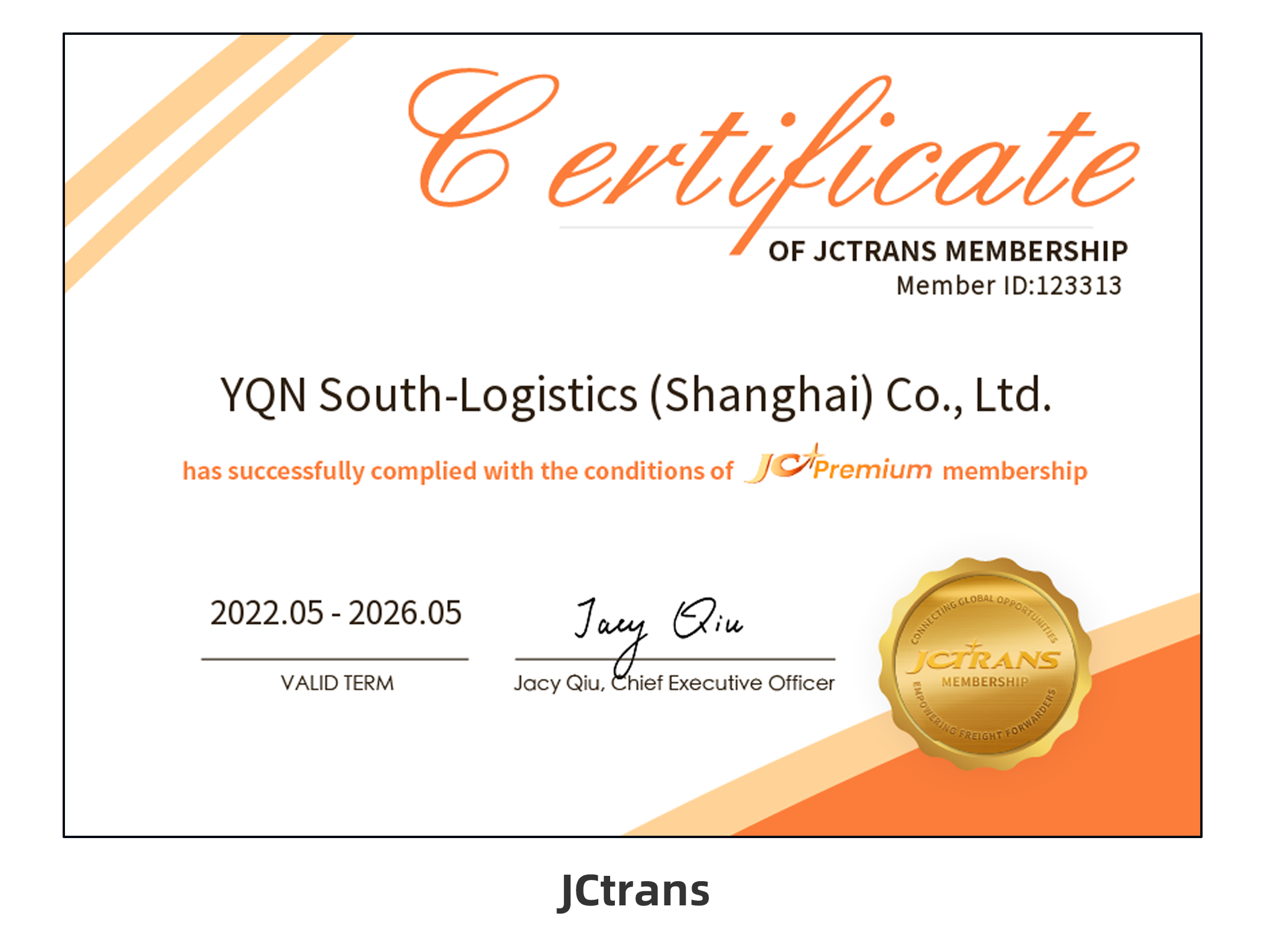 JCtrans membership certificate