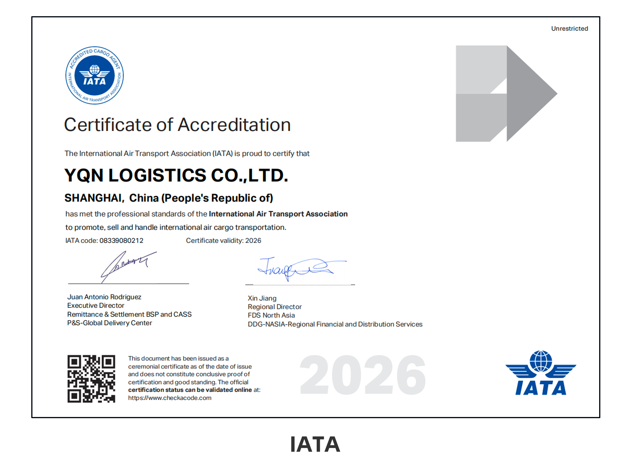 IATA certificate