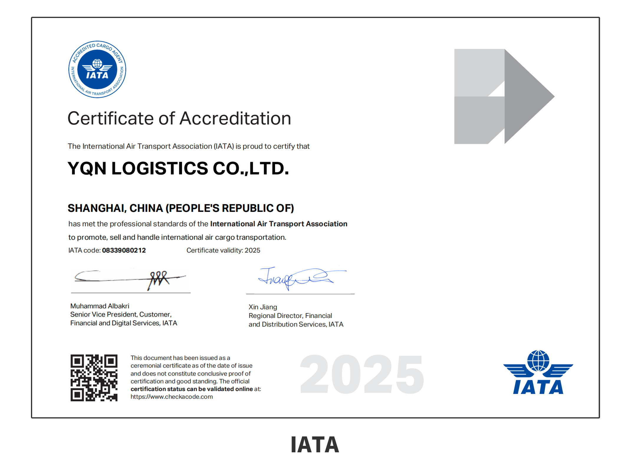 IATA certificate